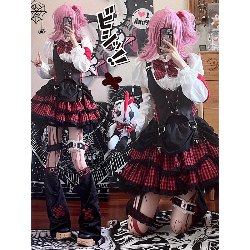 黑红摇滚少女甜心美式小偶像套装lolita裙洛丽塔亚文化打歌服