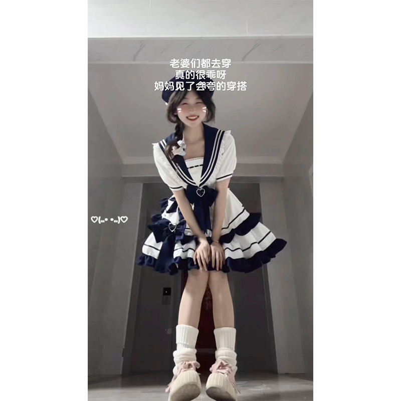 绀色海军风可爱青春元气少女lolita裙洛丽塔蛋糕裙洋装蓬蓬裙