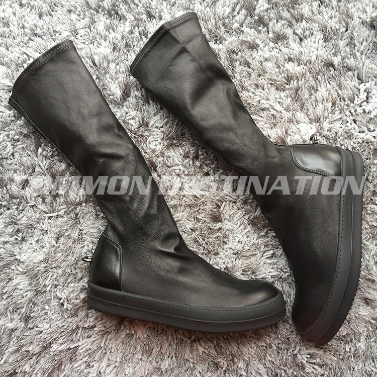 弹力羊皮中筒情侣短靴