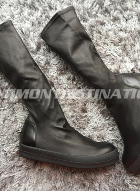 【CD.HOMME】RO主线后跟挂钩铁钩全黑弹力羊皮短靴中筒情侣袜子靴