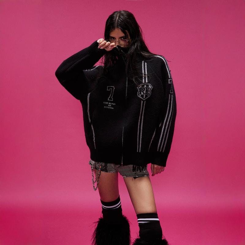 百搭美式情侣拉链开衫外套立领