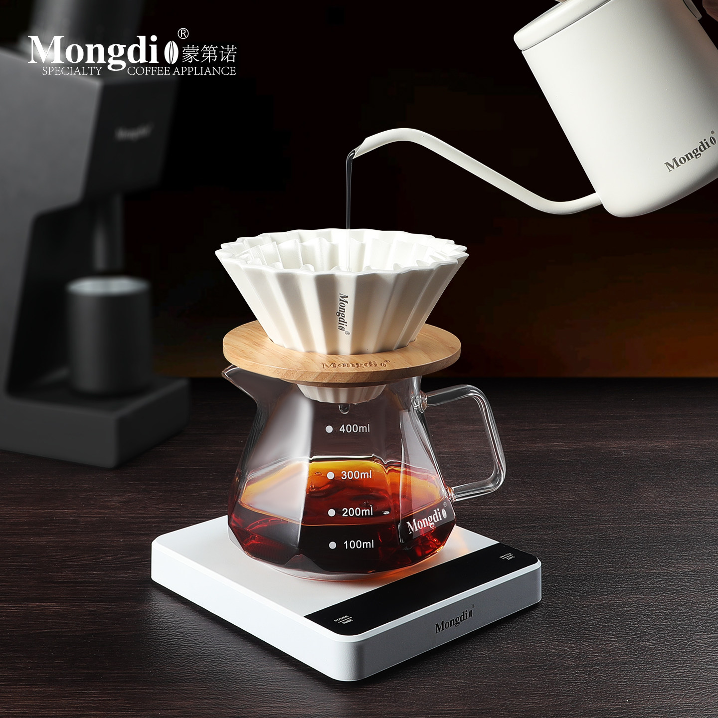Mongdio手冲咖啡壶套装陶瓷折纸咖啡滤杯手冲壶咖啡过滤漏斗器具