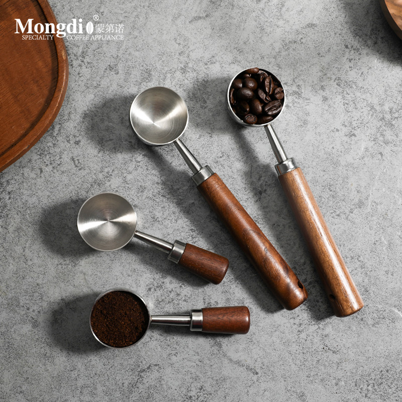 Mongdio咖啡量勺不锈钢咖啡豆勺胡桃木柄咖啡粉勺定量勺克数勺子