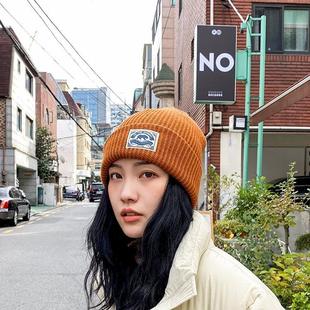 日系北极熊贴布毛线帽韩国男ins潮情侣保暖 帽子女秋冬季 针织冷帽