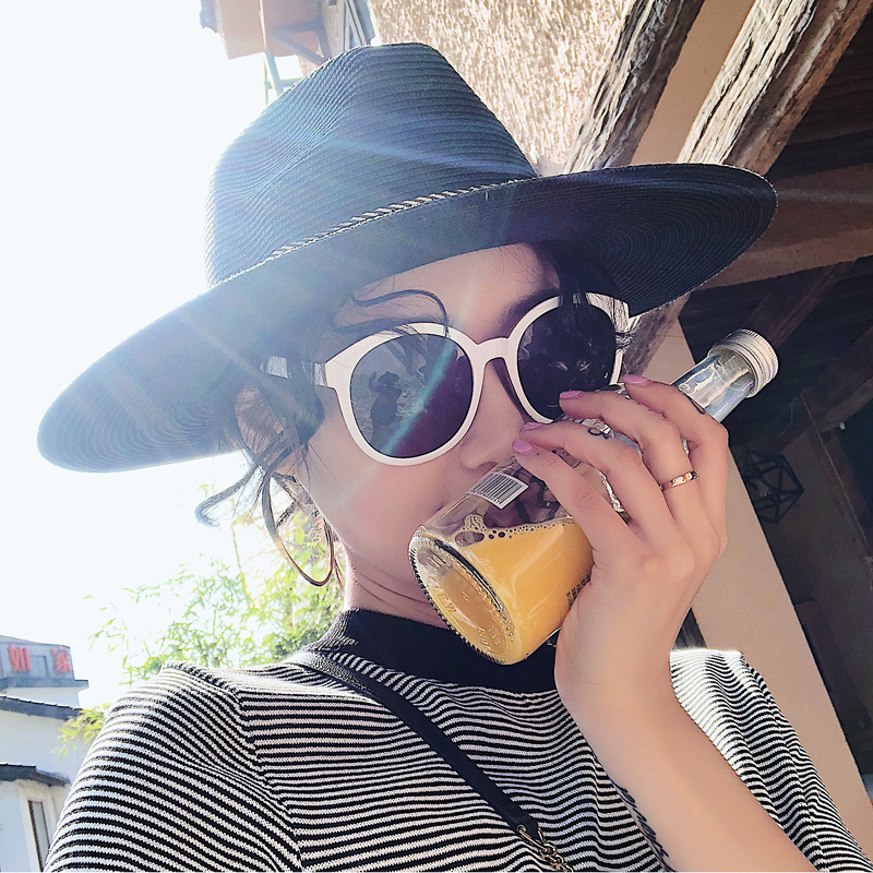 巴拿马帽子女夏天英伦礼帽海边防晒韩版百搭遮阳帽度假草帽沙滩帽
