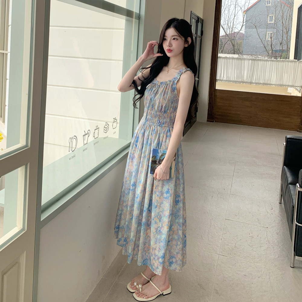 法式气质油画印花吊带裙连衣裙套装女夏2025新款独特漂亮绝美长裙,女装连衣裙,慧峰