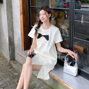 短袖t恤女2025新款夏季女装潮韩版时尚洋气蝴蝶结钉珠别致上衣女图片
