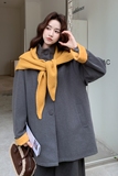 韩系撞色毛线围巾外套女短款加厚高级感灰色加棉呢大衣，女装短外套，慧峰
