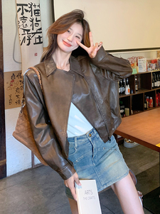 翻领秋季宽松短外套春秋长袖单排扣短款女中式老钱风显瘦小个子图片