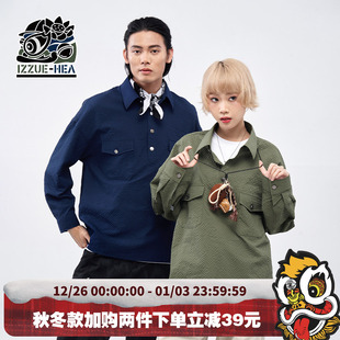 复古格纹叠穿百搭休闲款 izzue联名长袖 翻领工装 宽松 衬衫 HEA