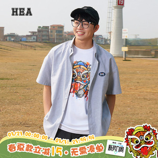 男女同款 HEA 百搭休闲短袖 衬衫 叠穿翻领复古国潮中性简约 经典