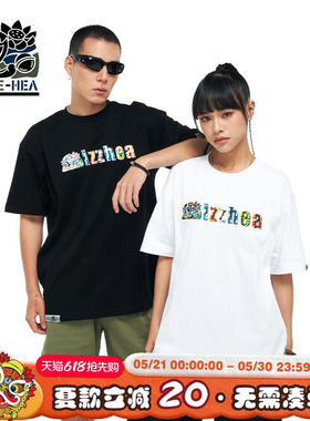 HEA x IZZUE国潮简约圆领短袖T恤男女同款2026夏季落肩袖宽松上衣