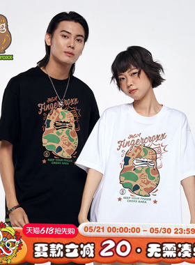 HEA x i.t fingercroxx国潮猿人头短袖T恤夏男女同款纯棉印花上衣