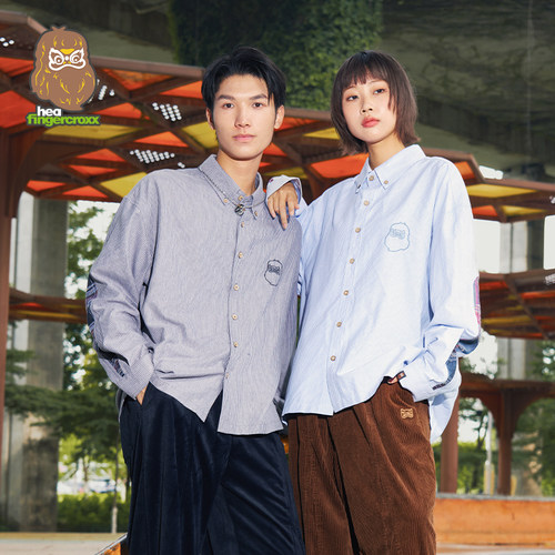 HEA x i.t fingercroxx联名猿人Polo领条纹长袖衬衫男女同款上衣