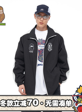 HEA x i.t fingercroxx新款国潮醒狮撞色拼接印花夹克外套男宽松