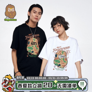 T恤夏男女同款 HEA fingercroxx国潮猿人头短袖 i.t 纯棉印花上衣