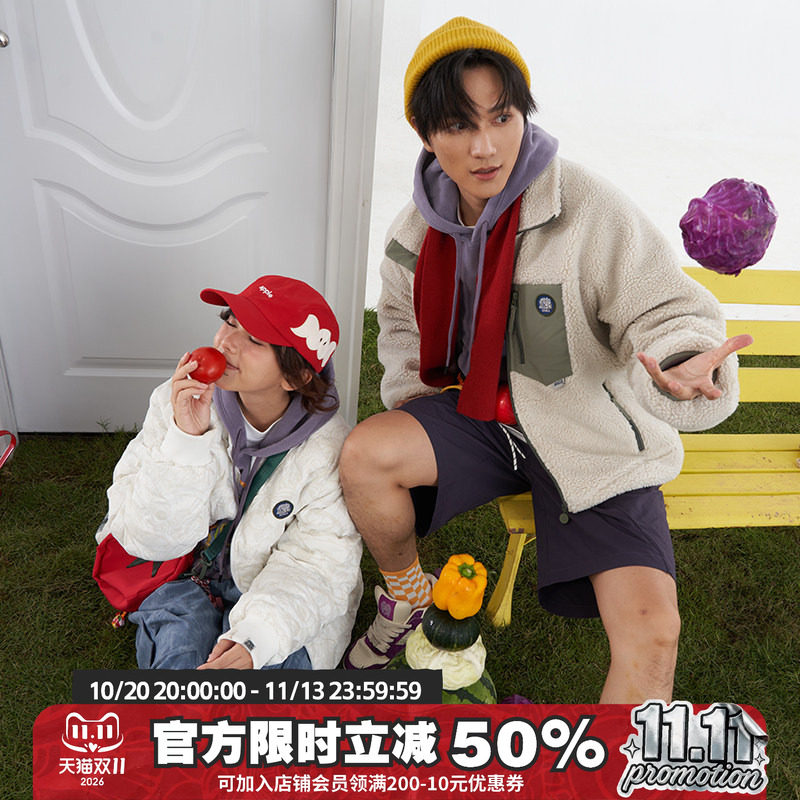 HEA x i.t izzue联名秋冬新款摇粒绒外套保暖舒适拼色口袋情侣款