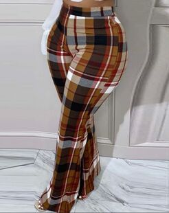 Women's Pants 2022 Autumn Fashion Plaid Print Casual High Wa