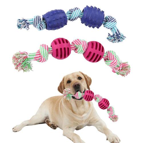 Double knot cotton cord with ball dog toy teeth grinding toy