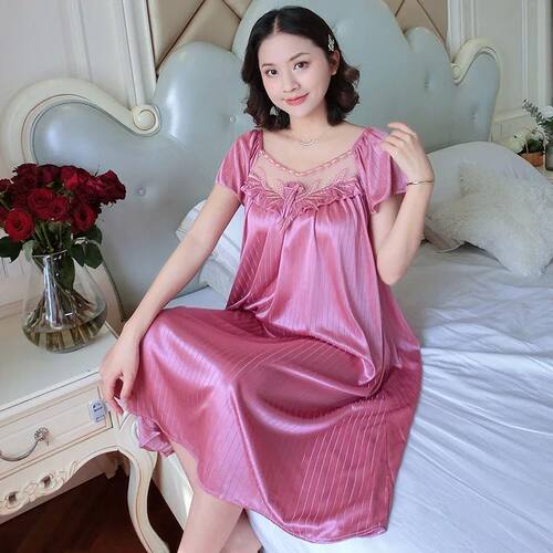 Sexy Night Dress Ice Silk Satin Sleepwear Pyjamas Female Nig