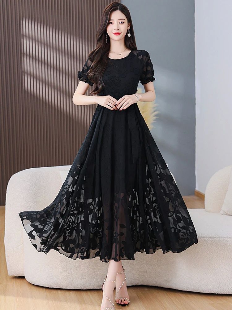 2024 Summer Casual Beach Boho Chiffon Maxi Evening Dress Fas-封面