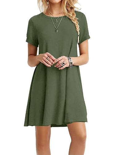 Women Mini Dress Summer Casual Boho Beach Dresses Solid Colo