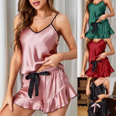 Summer 2 Sets Of Ladies Pajamas Women Silk Ice Silk Sexy Sus