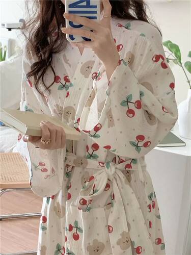 Kimono Women's Pajamas Robe Mid Length Spring Autumn Long Sl