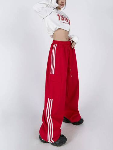 Jmprs Striped Women Cargo Pants American Style High Waist Fa