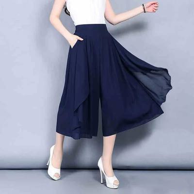 Elastic High Waist Slim Elegant Chiffon Capris female pants