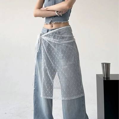 New Ins Blogger Lace Layered Gauze Skirt With Tie Up Spring