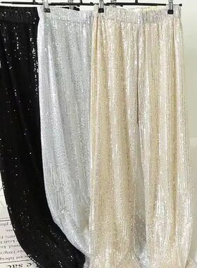 Sidaimi Silver Full Sequined 2022 Women Wide Leg Pant Elasti