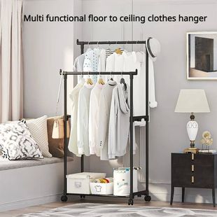 Movable Coat Rack Double Rod Clothes Rack Floor Movable Bedr