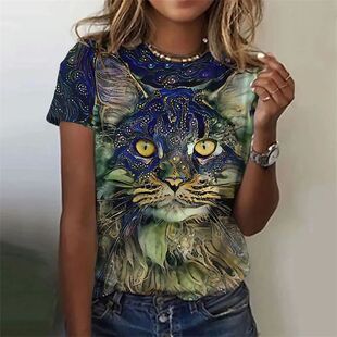 Funny Cat Print Women's Tshirts Summer Fashion Short Sleeve