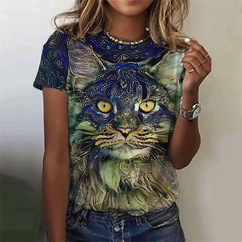 Funny Cat Print Women's Tshirts Summer Fashion Short Sleeve