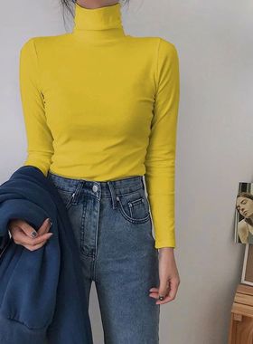 Autumn Long Sleeve Turtleneck Tops Slim Knitted Bottoming T