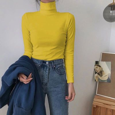 Autumn Long Sleeve Turtleneck Tops Slim Knitted Bottoming T