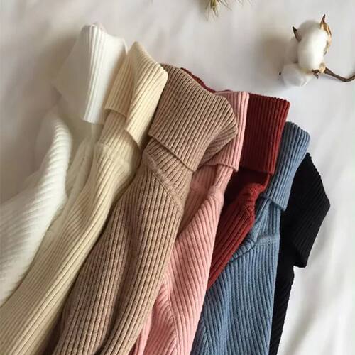 2024 Autumn Winter Thick Sweater Women Knitted Ribbed Pullov