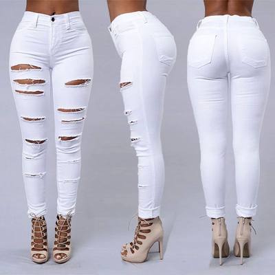 Hot sale ripped jeans for women sexy skinny denim jeans fash