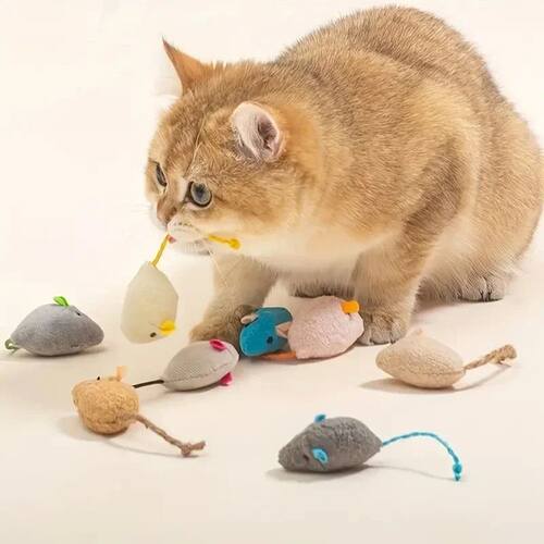 3/7/12PCS Interactive Plush Rat And Cat Toys With Durable Li