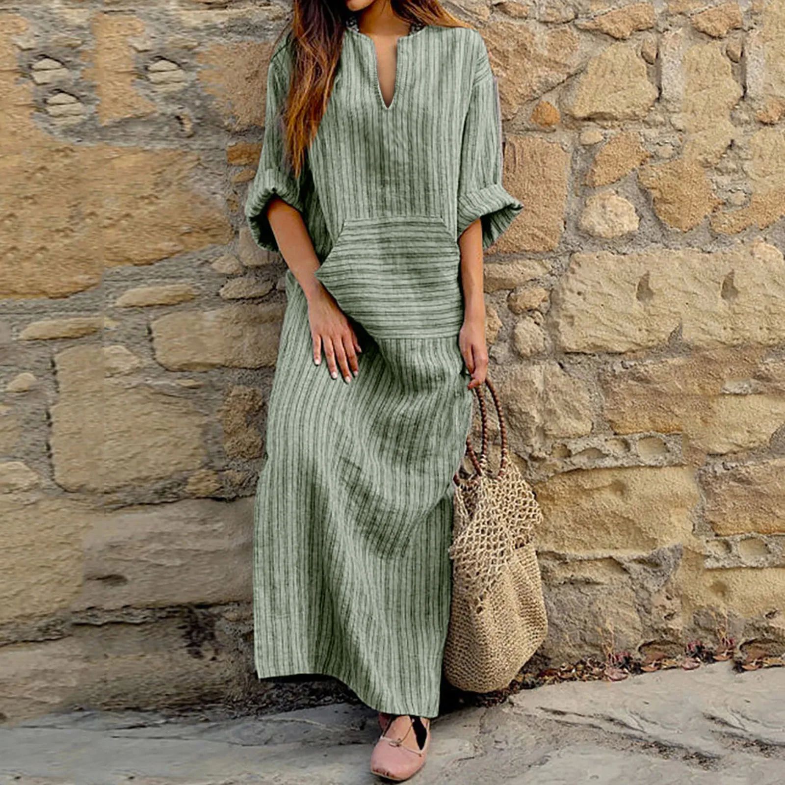 Summer Long Dress Cotton Linen Casual Dresses Women 2024 New