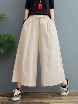 2024 Autumn Women Cotton Linen Straight Pants Joggers Casual