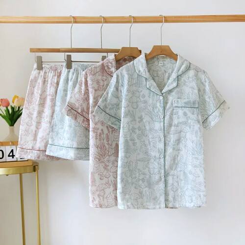 Double Layer Gauze Breathable Pajamas Cotton Fashion Print S