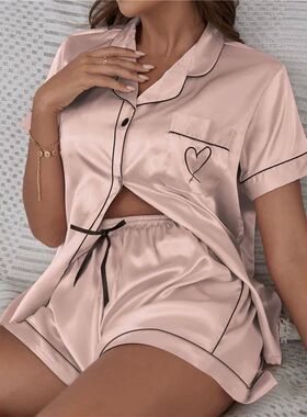 Womens Sexy Faux Silk Pajamas Set Soft Satin Sleepwear Short