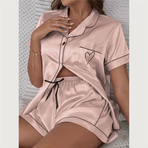 Womens Sexy Faux Silk Pajamas Set Soft Satin Sleepwear Short
