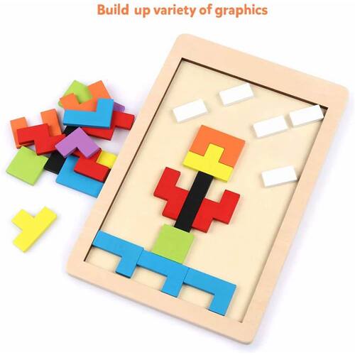 1 Set Wooden Tetris Jigsaw Puzzle Baby Early Education Fun G