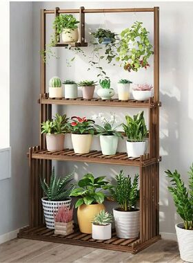 3-Tier Hanging Wood Plant Stand Planter Shelves Flower Pot O