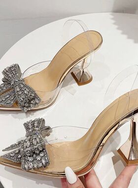 Liyke Fashion Crystal Sequined Bowknot Women Pumps Sexy Poin