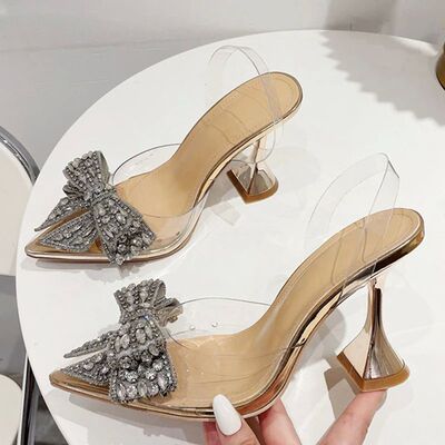 Liyke Fashion Crystal Sequined Bowknot Women Pumps Sexy Poin