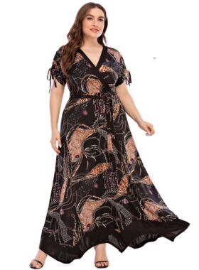 Plus Size Dress for Woman 2023 Summer V Neck Short Sleeve Wh